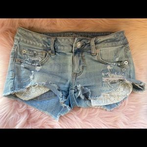 American Eagle | Distressed Denim Shortie Shorts | Size 0